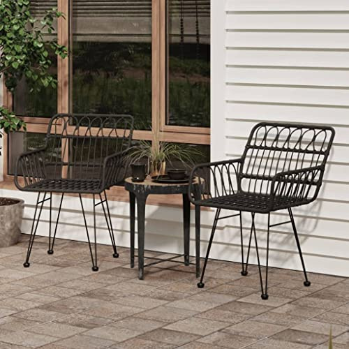 QZZCED Gartenstühle 2 STK. mit Armlehnen Schwarz Terrassenstühle Terrassenmöbel für Schwimmbäder 56x64x80 cm PE-Rattan