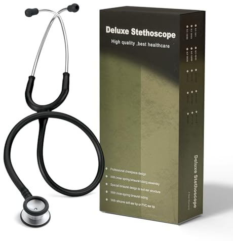 YNR Head EMT Stethoscope for Doctor - Pro Deluxe Dual GP, Mechanics Stethoscope for Nurse, Health Check Tool for Doctor, Nurse, Vet & Medical Student | (Black)