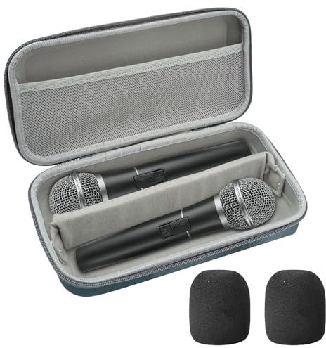 Fatiya Green & Gray Portable Wireless Microphone Case with Adjustable Divider & 2 Mic Foam Covers, Handheld Up to 3 Mic Case, Portable Zipper Microphone Carrying Storage Box for Recivers Adapter