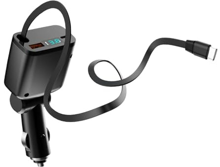 Caricabatteria da auto retrattile, 3 in 1, USB C, adattatore per caricabatterie da auto con tecnologia di ricarica adattiva per dispositivi intelligenti, caricabatterie USB per iPhone 16 15, iPad