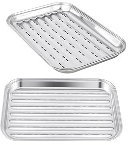 YIXNSW 3 stycken grillskålar i rostfritt stål, 34,5 x 24,2 x 2,7 cm BBQ grillskålsset, rektangulär grillkorg för grill, ugn
