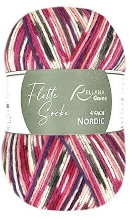 Rellana Flotte Socke Nordic Sockenwolle, 4-fädig, 75% Schurwolle Superwash, 25% Polyamid, Trocknergeeignet, Mulesingfrei, für Norwegermuster Socken (3175)