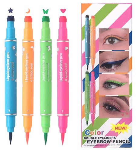 Eye Liner Stamp – 4 ml, 4 piezas, lápiz delineador de ojos líquido de larga duración de doble punta | Perfecto para plantillas de ojos, maquillaje, estrella, Luna, diseños de corazones, fies