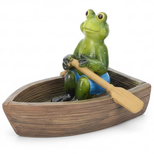 Bonalake Dammpynt utomhus groda rodd trä båt flytande dammdekor harts trädgårdsstatyer för akvarium trädgård simbassäng uteplats gård staket fisktank ornament dekor