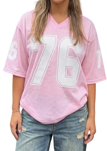 Women's Oversized Jersey Shirts Y2k V Neck Graphic Number Tees Short Sleeve Summer Casual T-Shirt Tops Streetwear
