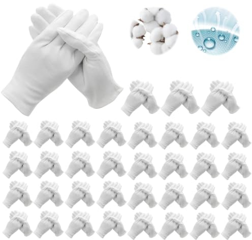 VETOLAKA 72 Stück Weiße Handschuhe Baumwolle: Care weiße Baumwollhandschuhe, Schutzhandschuhe Baumwolle, Bequem und Atmungsaktiv Trikothandschuhe für Hautpflege, waschbar und dehnbar, Dehnbares Tuch