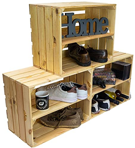 3er Set Massive Obstkiste Apfelkiste Weinkiste aus dem Alten Land +++ 49 x 42 x 31 cm (Natur MIT Einlage LÄNGS)