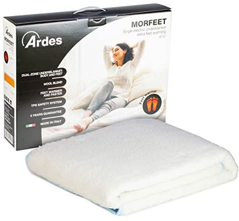 ARDES AR4F11 Calientacamas individual eléctrico Manta calefactora 60W con calentador de pies integrado, Calientacamas individual eléctrico 2 zonas calientes, Manta calefactora individual eléctrica