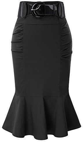 Belle Poque Vintage Retro Knee Length Black Skirts for Women Work Business Casual with Belt Black M