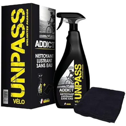 Unpass Nettoyant Lustrant sans Eau Vélo + Microfibre, Étui Pulvérisateur 750 ML