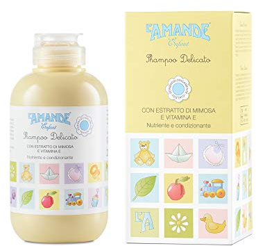 L'AMANDE - Shampoo für Kinder und Babys mit Vitamin E und Mimose-Extrakt, sanftes und feuchtigkeitsspendendes Reinigungsgel für empfindliche Haut, Flüssigseife für weiches und samtiges Haar - Enfant,