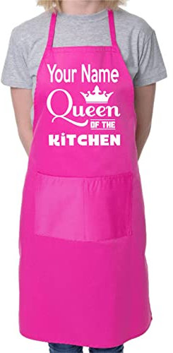 Print4U Queen Of The Kitchen Put Your Name Here Personalised Chef BBQ Apron Pink