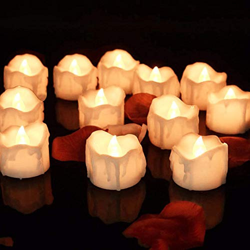 LED Tea Lights Candles,12 Pack Flameless LED Candles Christmas Bright Flickering Tealight Seasonal & Festival Celebration Valentine's Day Decorations Electric Candle Battery