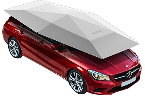 AKT Cubierta de Coche Automática Paraguas de Coche Recargable Eléctrico Portátil Carpa de Coche de Sombrilla de Aislamiento Térmico Cobertizo de Coche Cochera,Silver,4.2m