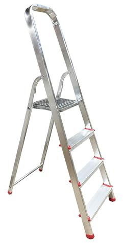 Escalera Plegable 5 peldaños de Aluminio, Escalera de Tijera Resistente y Ligera, Antideslizante, Uso domestico, soporta hasta 150 kg