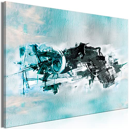 decomonkey Bilder Abstrakt Pferde 90x60 cm 1 Teilig Leinwandbilder Bild auf Leinwand Vlies Wandbild Kunstdruck Wanddeko Wand Wohnzimmer Wanddekoration Deko Modern Tiere Steampunk blau weiß