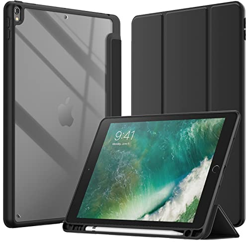 JETech Fodral för iPad Air 3 (10,5 Tums 2019, 3:e Generationen) och iPad Pro 10,5 Med Pennhållare, Klar Transparent Tillbaka Skal Smal Stand Stötskyddad Tablett Case (Svart)