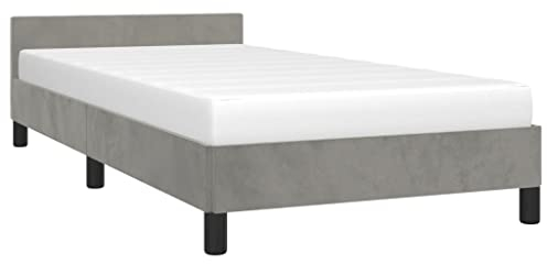 vidaXL Sängram med huvudgavel ljusgrå 90x200 cm sammet, säng, sovrumsmöbel, sängbotten, sängar, sovrumsmöbler, enkelsäng, enkelsängar, sammetssäng