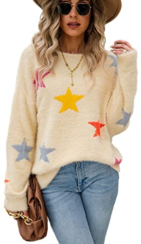HEYPORK Damen Herbst Winter Warm Bequem Pullover Casual Mode Strickjacke Strickpullover Frauen Herbst/Winter Pullover Rundhals Strickpullover Bedruckter Strickpullover