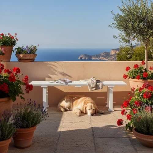 PROREGAL Gartenbank Kuba | 3-Sitzer | Weiß | HxBxT 42x150x37cm | Witterungs- & UV-beständiger Kunststoff | Parkbank Sitzbank Außenbereich Garten Balkon Terrasse