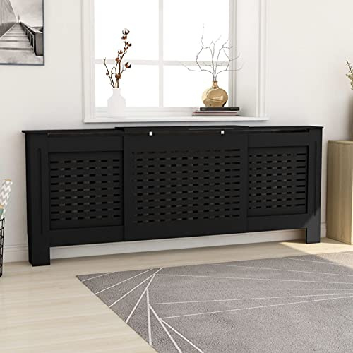 Homgoday Black MDF Radiator Cover with Shelf, 142-205 x 205 x 82 cm, Living Room, Modern Style