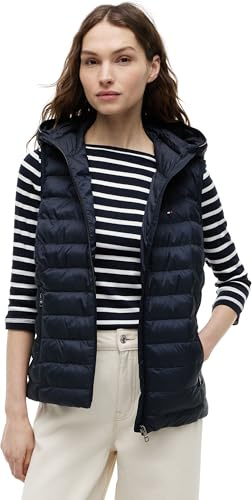 Tommy Hilfiger Chaleco Mujer Padded Global Stripe Vest con capucha, Azul (Desert Sky), L