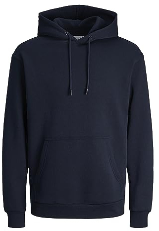JACK & JONES Huvtröja för män, enfärgad huvtröja, marinblå blazer, XS