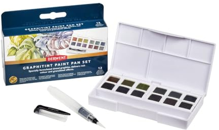 Derwent Graphitint Aquarellfarben-Set,12-teiliges Set, halbe Farbnäpfchen-Größe, wasserlöslich, ideal zum Malen von Landschaften, professionelle Qualität, Reisegröße, 2306242