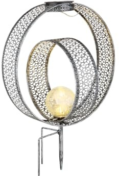 Solcell med metallstansningar och glasboll, silverhöjd 42 cm