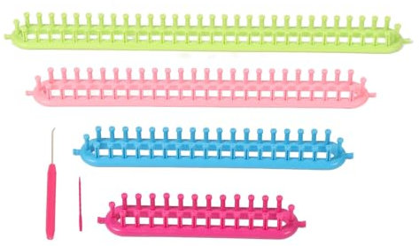 Tissting 6 Stück Strickwebstuhl Set, 26–57cm 4 Größen Lange Webrahmen Kunststoff Webstühle Set mit Strick und Hakennadel, DIY Handwerk Knitting Loom für Schals, Pullover, Decken