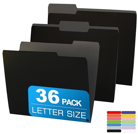 36 Packs Colored File Folders,Black File Folders,Two Tone Color File Folder 8.5 x 11 Inch,1/3 Cut Tabs Letter Size,Manila File Folders for Office,School and Home,Organization