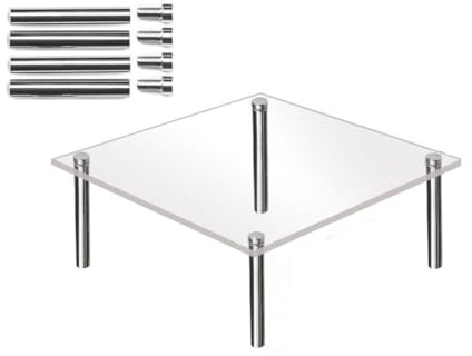 Creperture Présentoir à Gâteau en Acrylique Transparent, Pieds en Métal, 30cm, Support d'exposition, Carré, Pour Mariages, Anniversaires, Fête