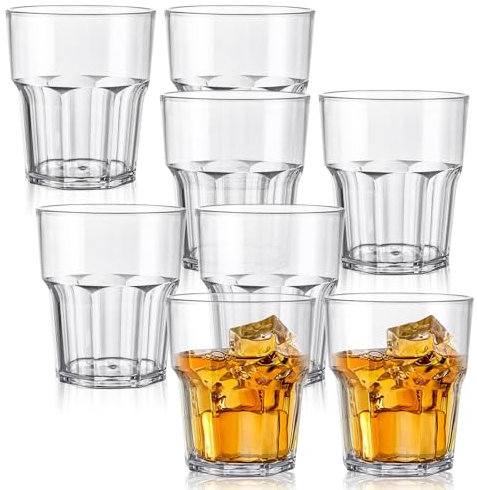 VIDETOL 20 Pack 260ml Acrylic Plastic Tumbler Cups, 8.5oz Reusable Whiskey Glasses Water Glasses, Clear Plastic Tumbler Cups for Party, Picnic Family Dinner and BBQ