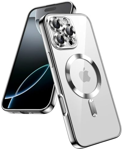 JETech Cover Magnetica per iPhone 16 Pro, Argento | Compatibile con MagSafe, Protezione della Fotocamera, Cornice TPU Placcata, Custodia Protezione Antiurto