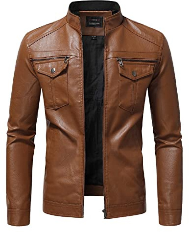 Cocila Men Down Jacket Lightweight Leather Coat Long Sleeve Zipper Stand Collar Pocket Jackets Golf Waterproof Combat for UK