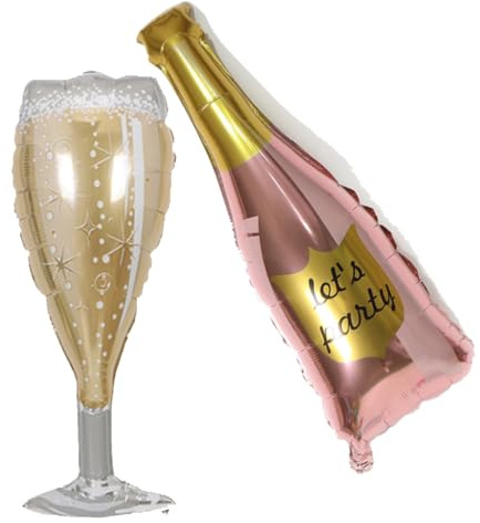 BoningNEW 2 Pcs Wine Bottles and Cups Balloons - Mylar Foil Balloons for Men Women Birthday Party Wedding Baby Shower Alcohol Themed Party Decorations