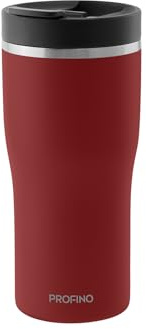 PROFINO Barista Thermo To Go mugg 0,35 l | vinröd | läckagesäker tack vare dubbla locksystem | BPA-fri | diskmaskinssäker | termosmugg i rostfritt stål för kaffe to go håller 3 h varm och 6 h kall