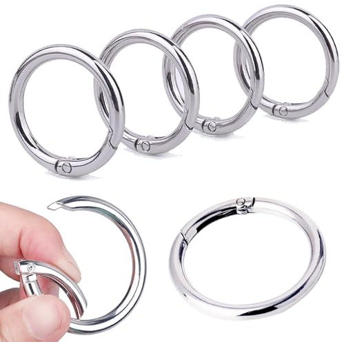 6 Pezzi Moschettoni Rotondi 40mm Argento, Anelli Portachiavi | In Metallo Antiruggine e Facile da Trasportare, Chiusura Facile da Aprire e Chiudere, per Attività Indoor e Outdoor
