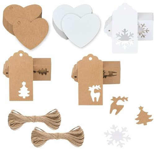 Etiquettes de Noël, Pack de 150 étiquettes cadeaux de Noël, Étiquettes de Noël en papier kraft Pendentif Noël Avec Étiquettes à ficelle pour bouteilles