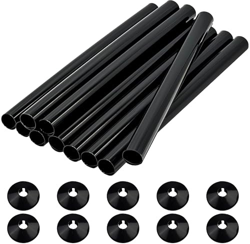 10 PCS Black Radiator Pipe Covers and Collars 200mm x 15mm Thickened Sleeves Plastic Snap On Caps