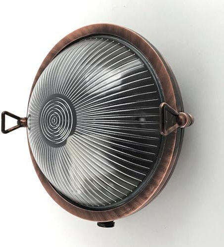 Licht-Erlebnisse Wandleuchte außen Kupfer Antik Ø 17,5 cm IP64 aus Echt-Messing Glas E27 rund Maritim Wandlampe außen Kellerleuchte Feuchtraumlampe