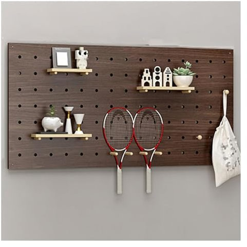 Peg Boards for Walls,Pegboard Panels,Wooden Pegboard Board, Wall-Mounted Entrance Hall Storage Rack, Solid Wood Wall Bookshelf with Accessories for Kitchen Living Room Bathroom Office (Color : Brown,