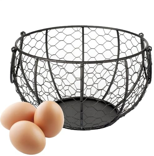 Fresh Egg Basket - Wire Keeper With Rustic Design | Large Capacity Round Organizer | Multifunctional Holder for Kitchen, Countertop & Living Room Storage