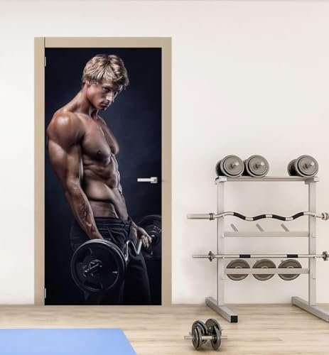Adesivi per Porte Sexy Adesivi per Porte Interne Autoadesivo Uomo Muscoloso Adesivo Porta Fotomurali Autoadesiva Poster Murale per Soggiorno Camera da letto Decorazione 90 x 200 cm C1152