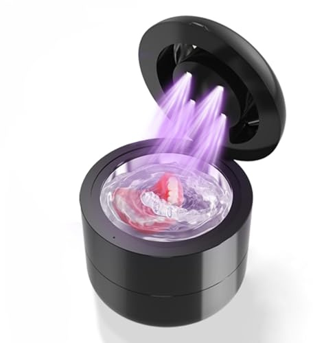 Ultraschallreinigungsgerät, 45000Hz Ultraschall-Brillenreiniger Mit UV, 2 Zeitmodi Ultraschallreiniger 360° Tiefenreinigung für die Reinigung von Schmuck, Zahnersatz, Uhren,Brillen, Ringe (Black-UV)