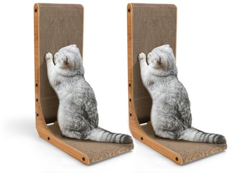 Nobleza 2*Kratzbrett Katzen, 60 cm hohe L förmige Kratzpappe für Katzen mit Ballspielzeug, Wellpappe Kratzmöbel Katzen Kratz Pappe für Wand und Ecke