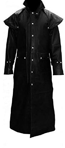 Mens Black Leather Steampunk Trench Coat – Long Duster Jacket for Riding & Hunting – Gothic Style Coat For Men