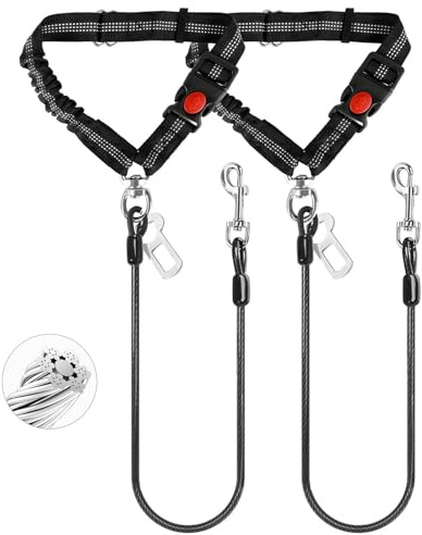 Dog Seat Belt for Car,Chew Proof Dog Car Seat Belt,2 in 1 Car Harness for Dogs Safety Seat Belt,Heavy Duty Pet Seat Belt for Medium & Large Dogs Chewer
