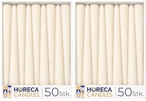 Horeca ljus – elfenbensfärgade avsmalnande ljus – 25 cm (H) – uppsättning av 100 oparfymerade middagsljus – 7,5 timmars bränntid – rökfri, droppfri