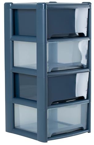 Large 4 Drawer Storage Tower Unit Chest Plastic Office Home School Organiser (Blue)
